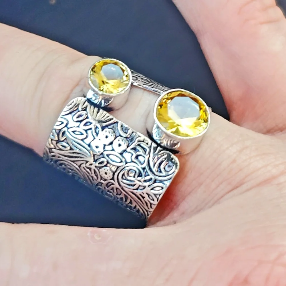 New Unique Citrine 925 Silver Ring.